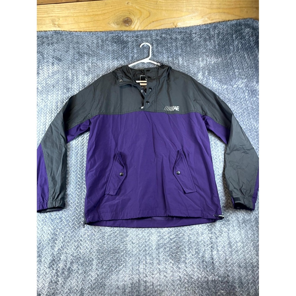 American Eagle Outfitters Jacket Mens M Black Purple Colorblock Cotton Hooded